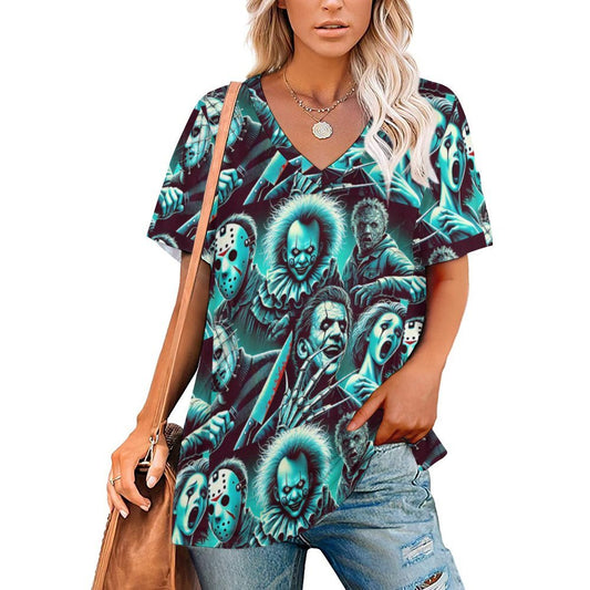 Spooky Chic: Women’s Short Sleeve Loose Tee with Halloween Horror