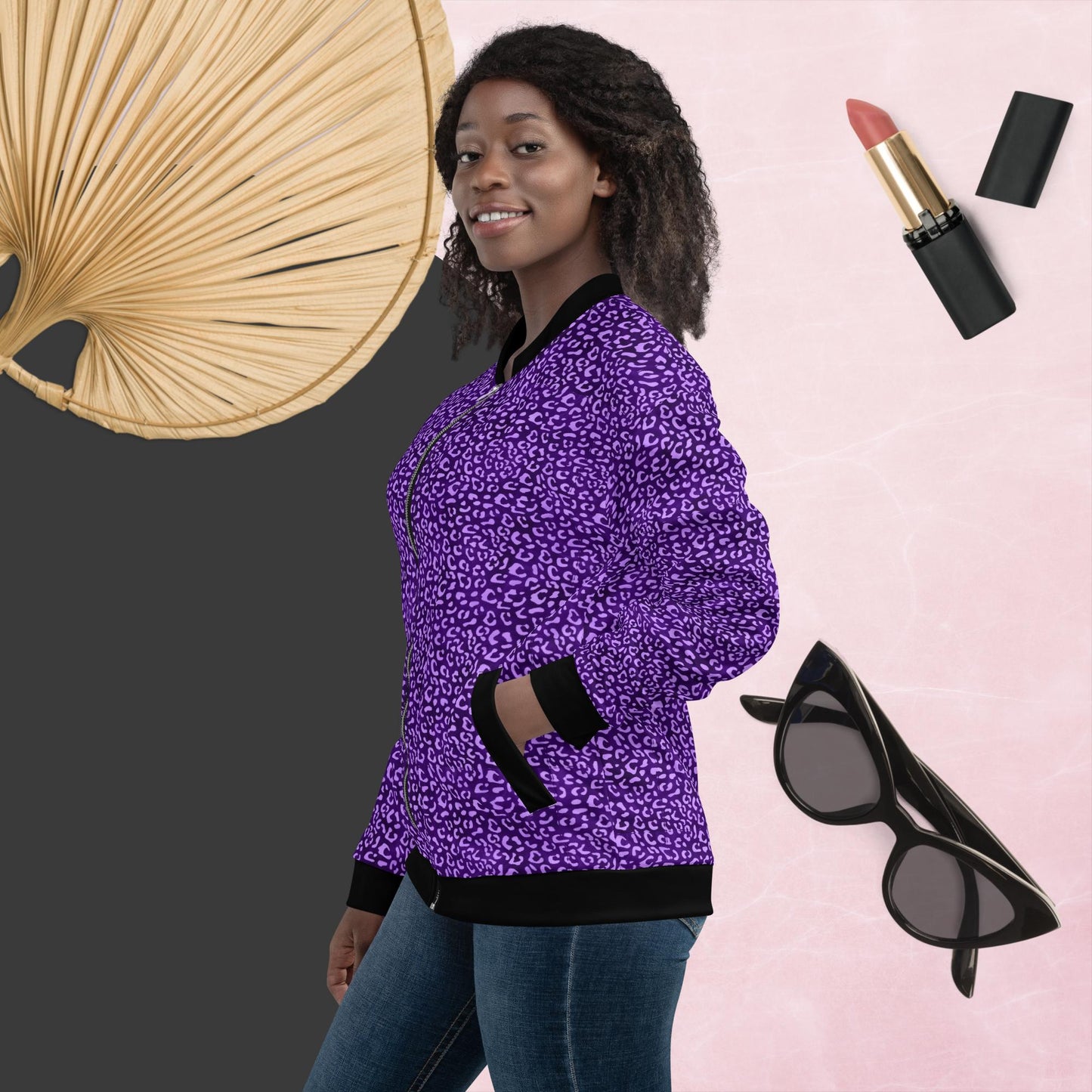 Purple Leopard Bomber Jacket