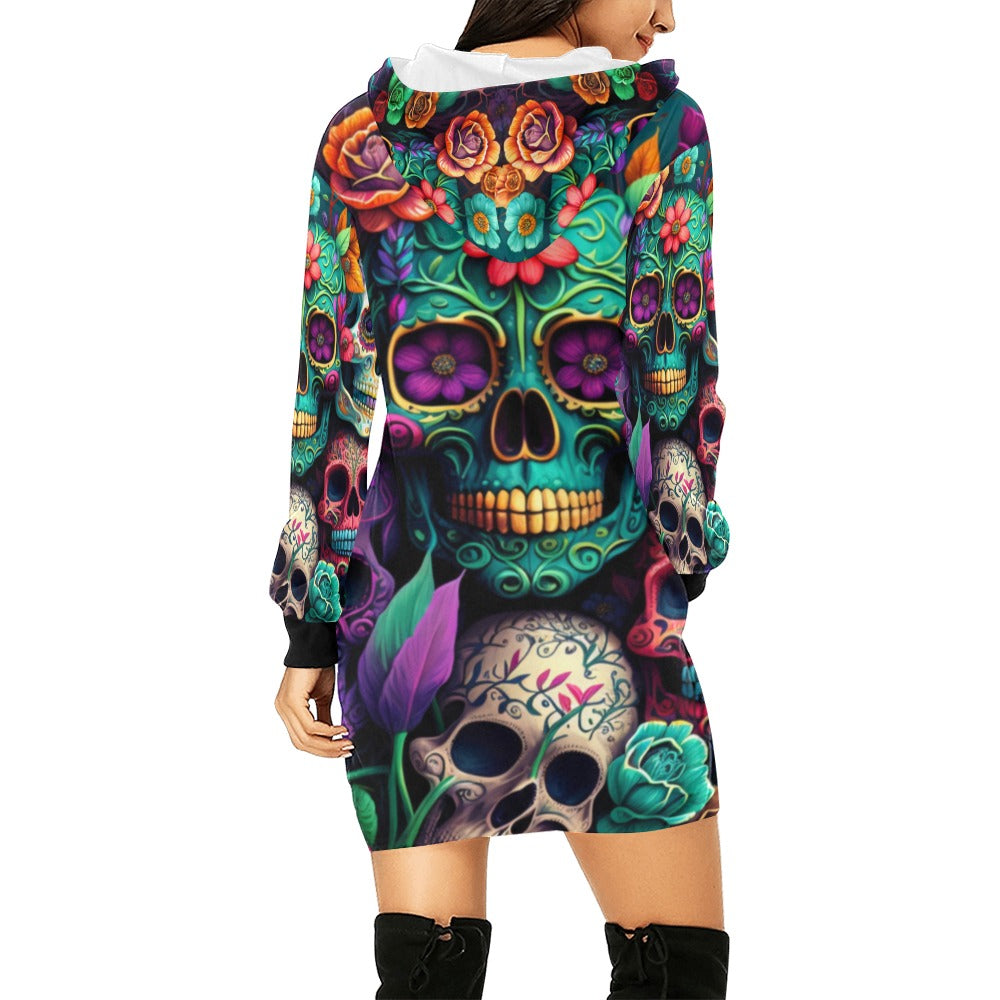 Colorful Skeleton Collage  Hoodie Mini Dress