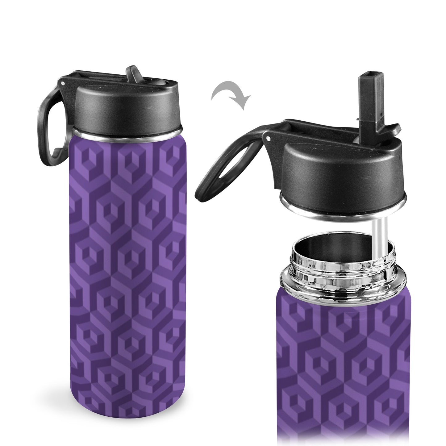 Purple Octagon-Illusion Insulated Water Bottle with Straw Lid (18oz)