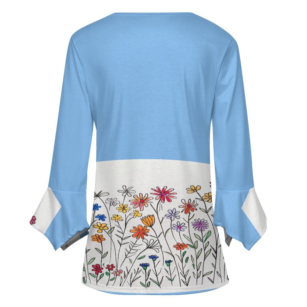 Light Blue Ruffled Petal Sleeve Top Women's