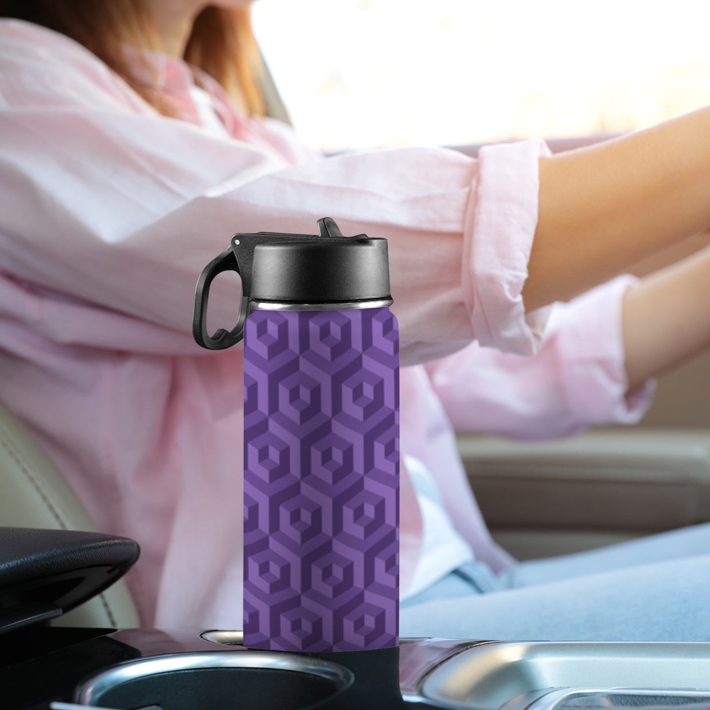 Purple Octagon-Illusion Insulated Water Bottle with Straw Lid (18oz)