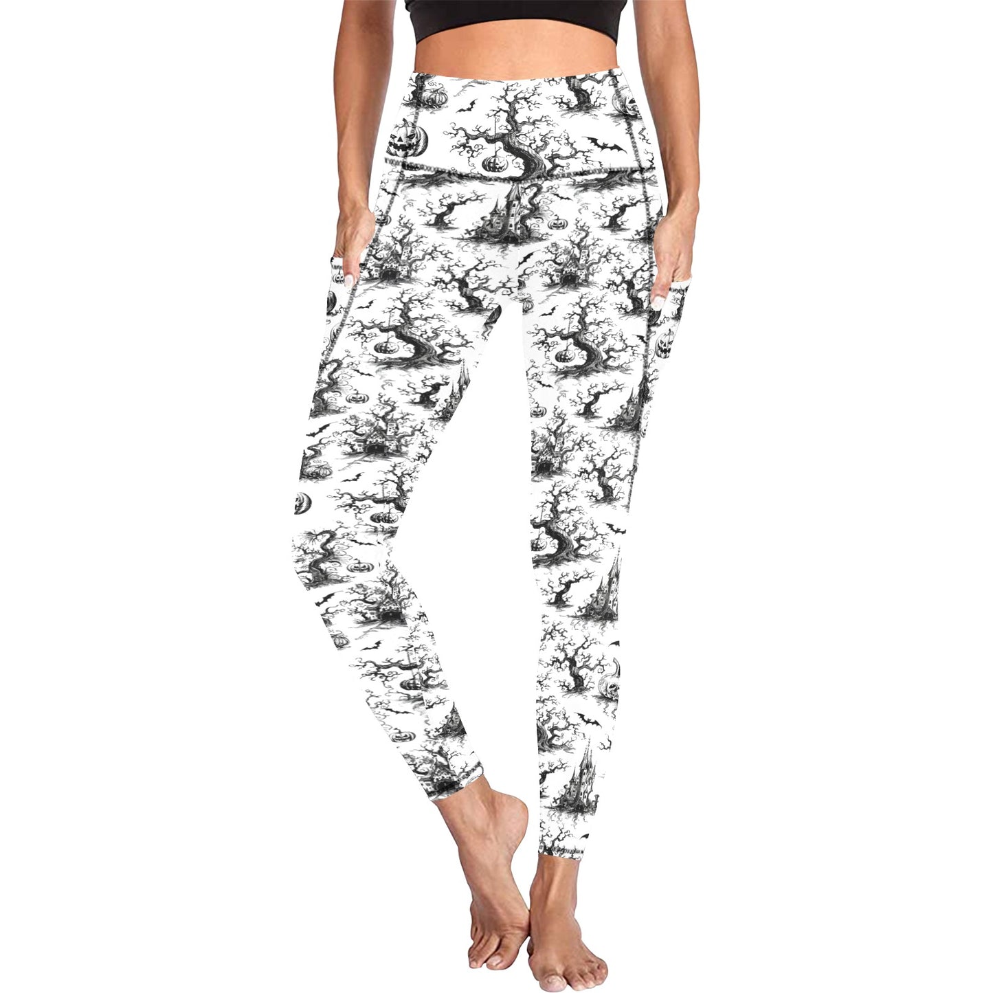 White Halloween Time Women's Leggings with Pockets