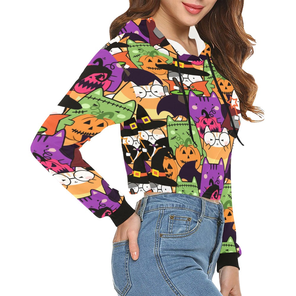 Halloween Cats  Crop Hoodie for Women