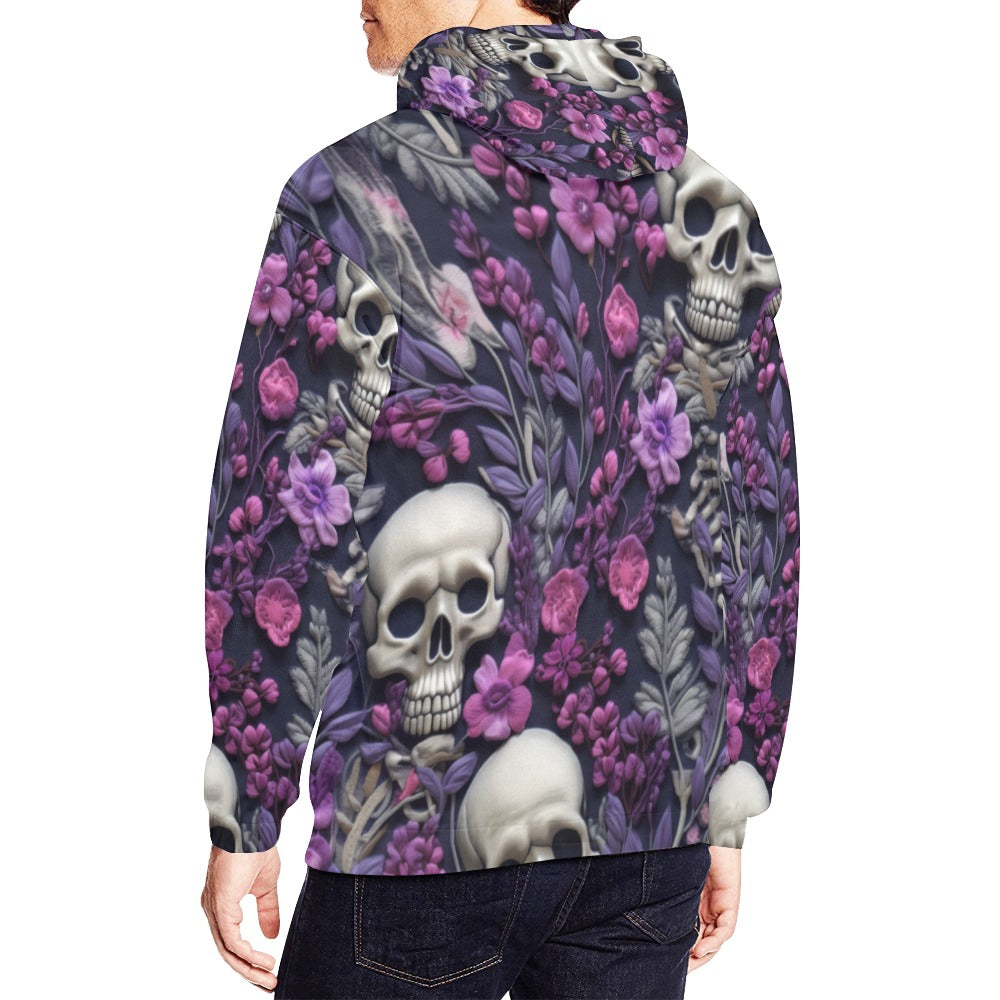 Skeletons w/ Purple Flowers Hoodie for Men (USA Size)