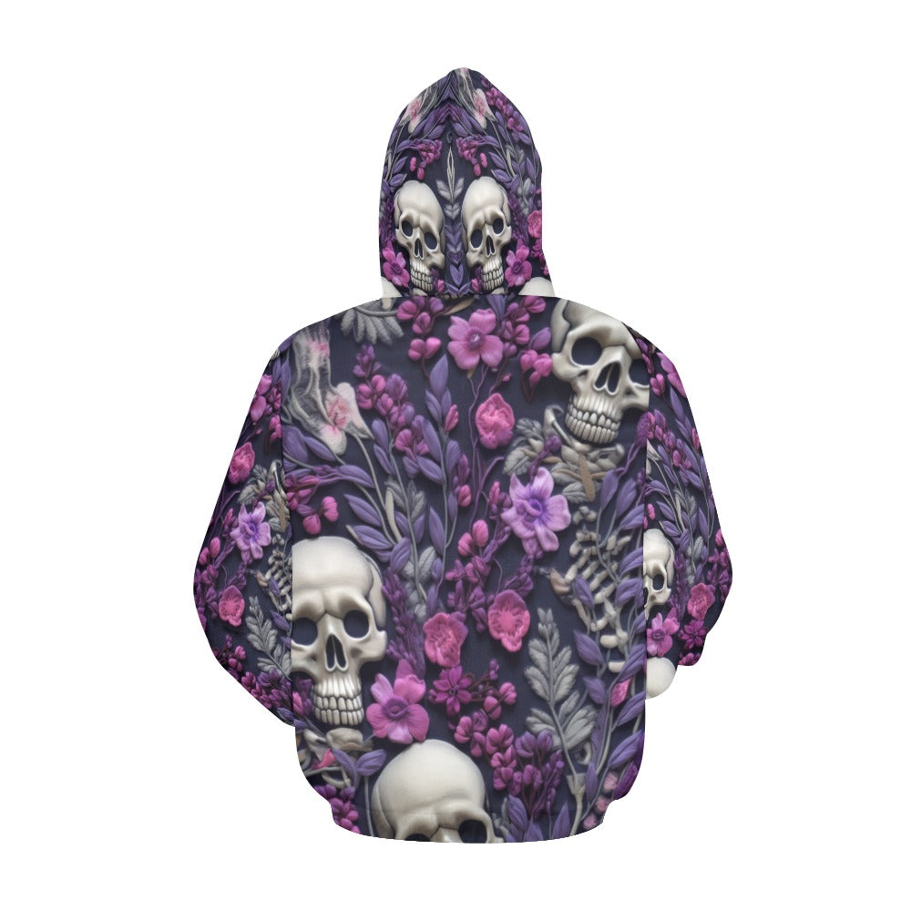 Skeletons w/ Purple Flowers Hoodie for Women (USA Size)