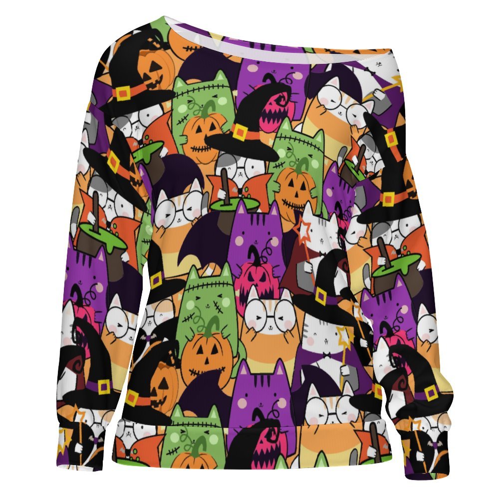 Halloween Cats Off Shoulder Sweatshirt