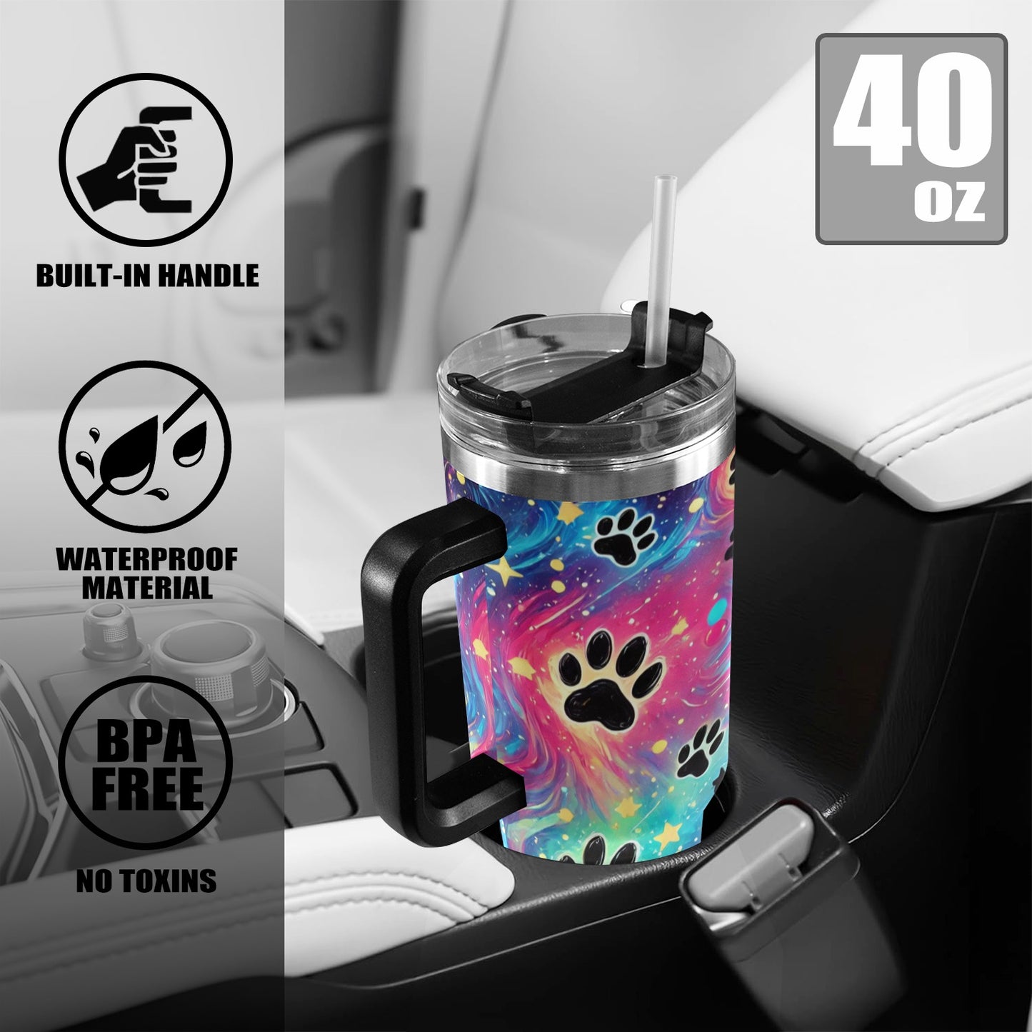 Rainbow Paws 40oz Tumbler with Black Handle