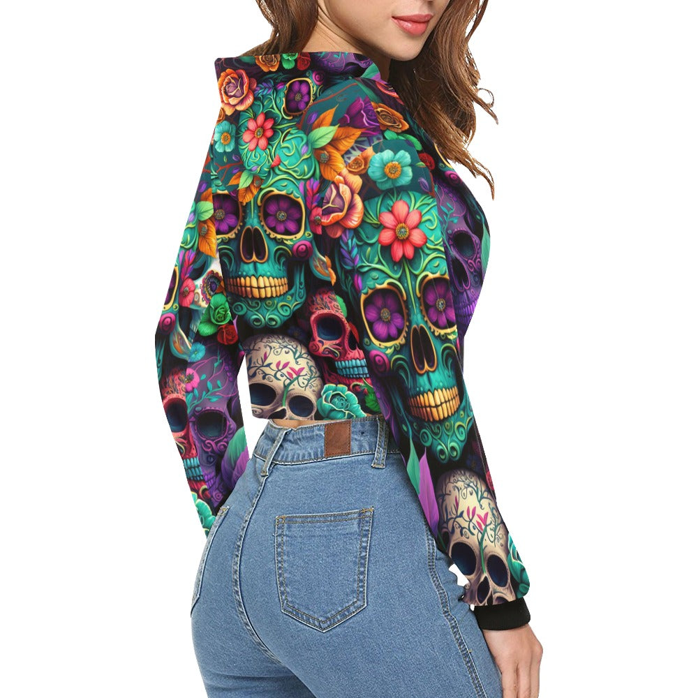 Colorful Skeleton Collage  Crop Hoodie for Women