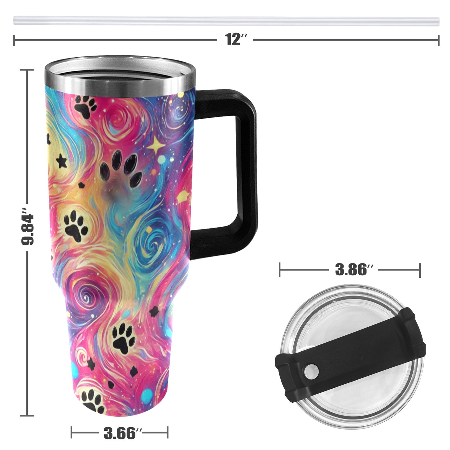 Rainbow Paws 40oz Tumbler with Black Handle