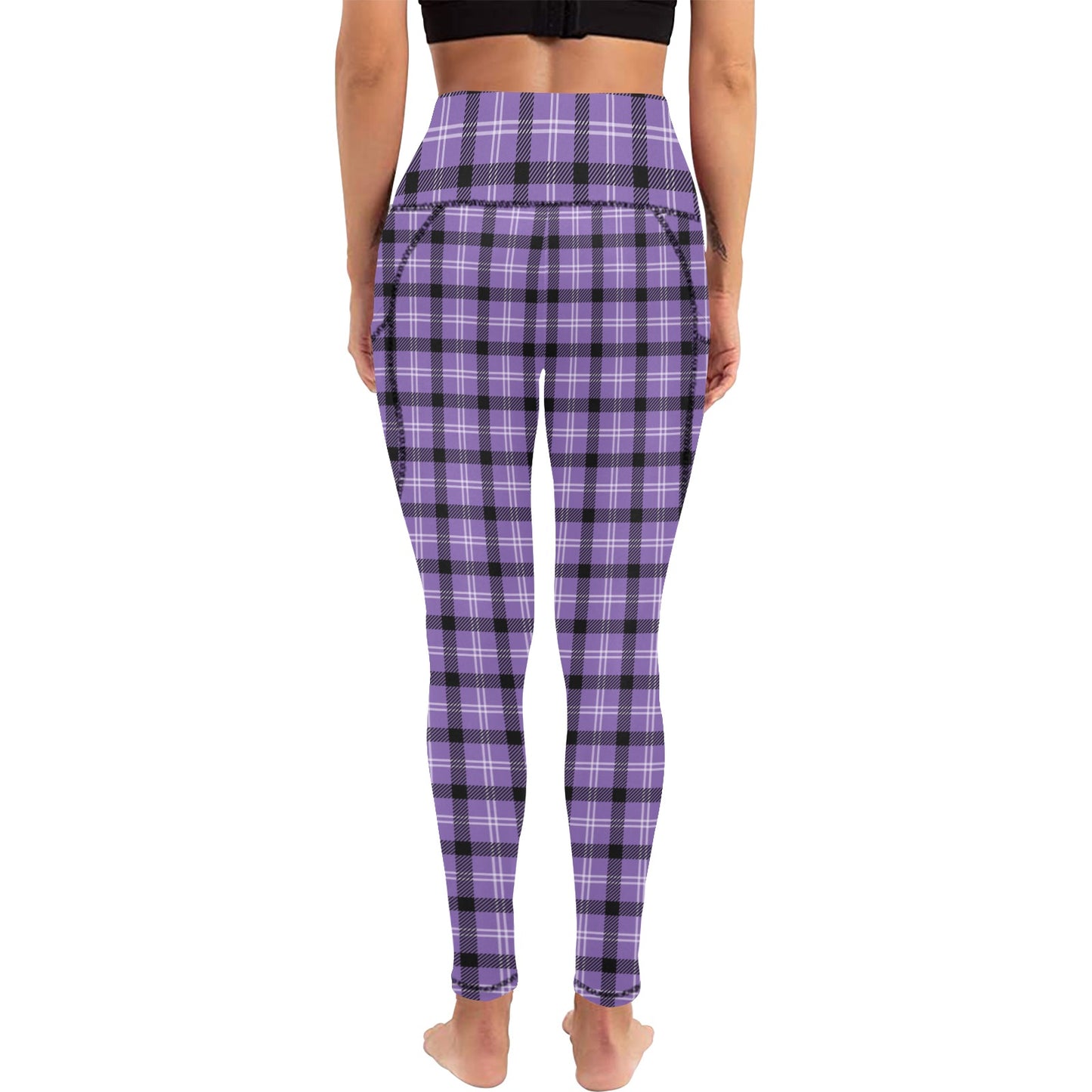 Halloween-Plaid-Purple Women's  Leggings with Pockets