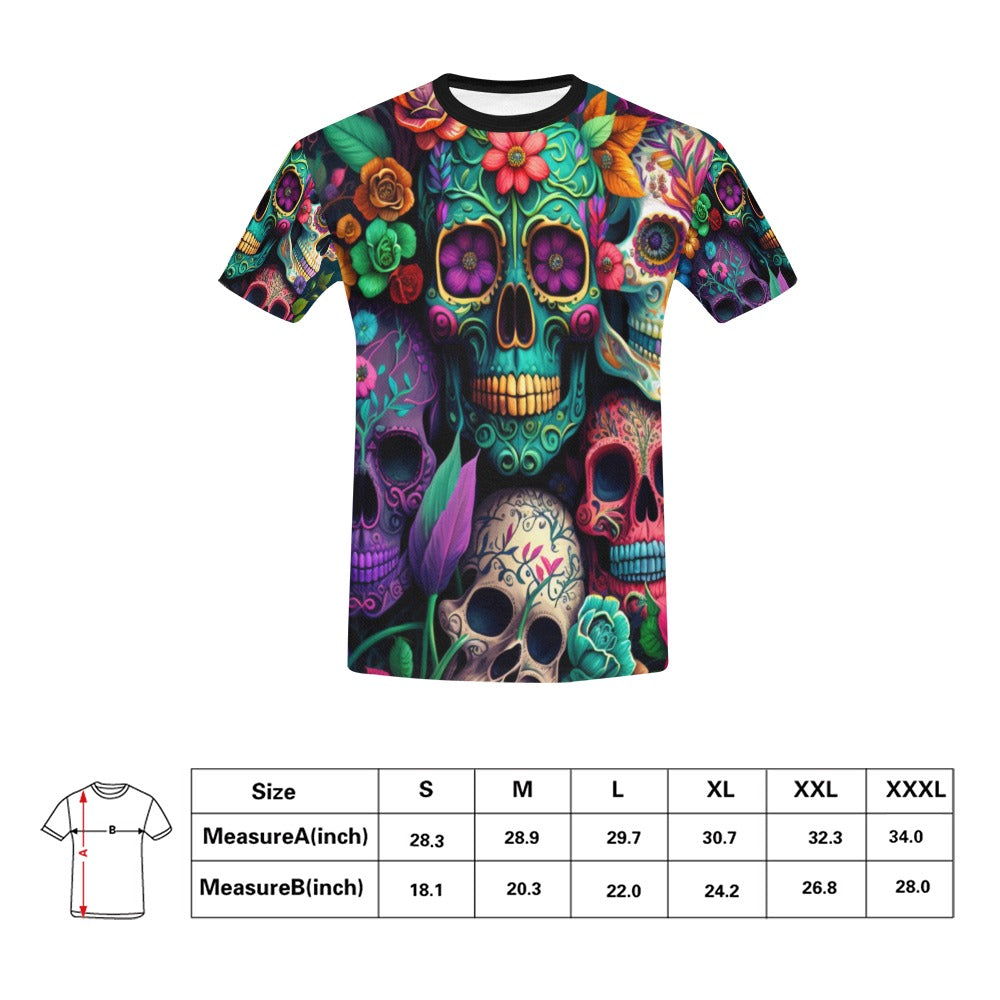 Colorful Skeleton Collage  T-Shirt for Men (USA Size)