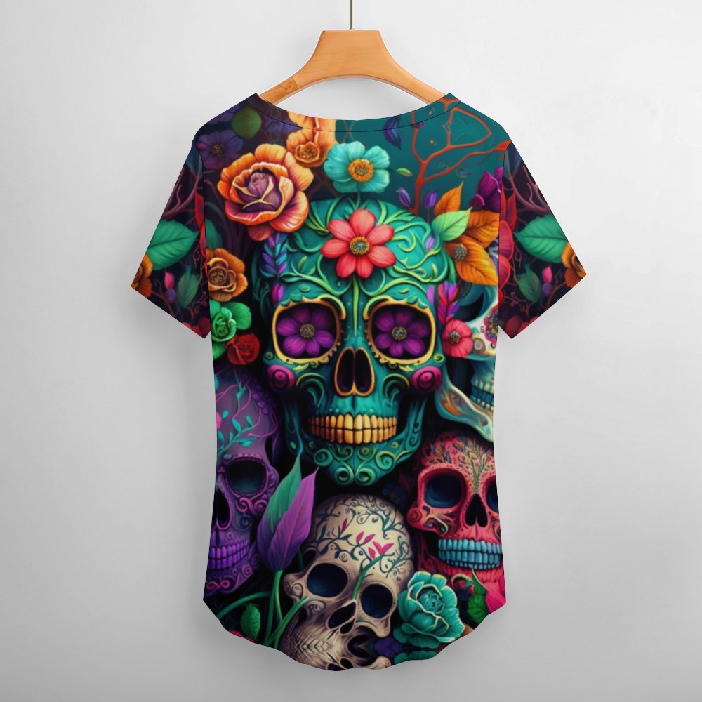 Colorful Skeleton Collage Short-Sleeve V-Neck T-Shirt