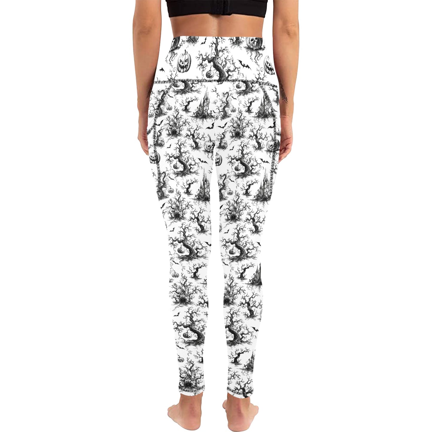 White Halloween Time Women's Leggings with Pockets