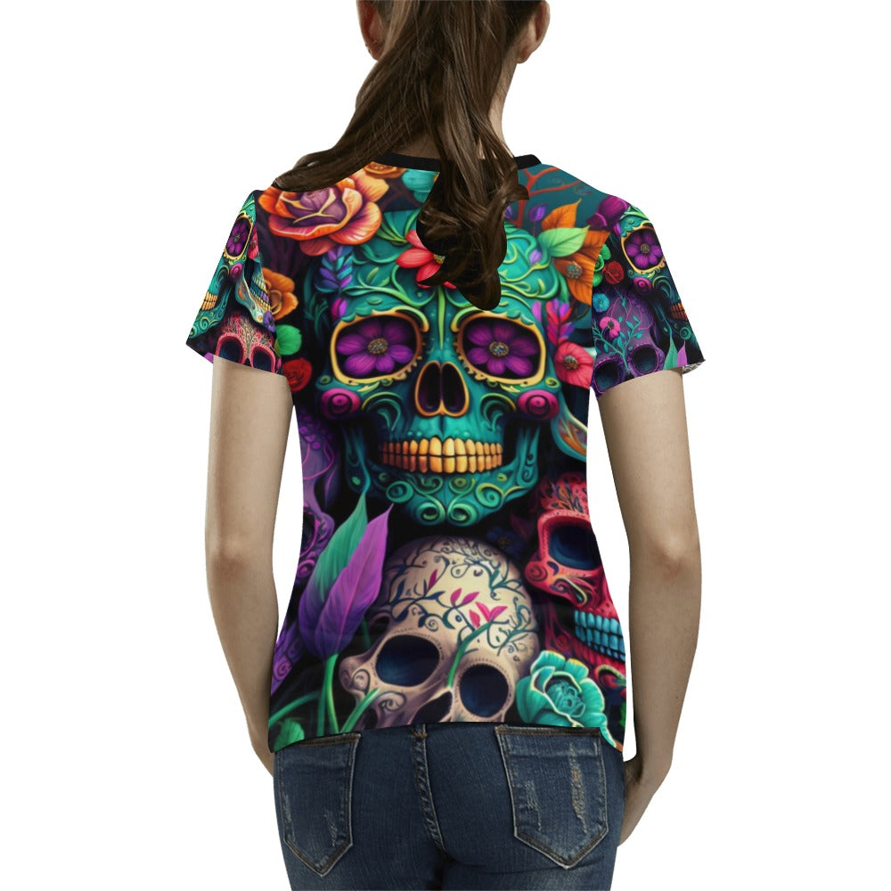 Colorful Skeleton Collage V2  T-Shirt for Women (USA Size) (Model T40)