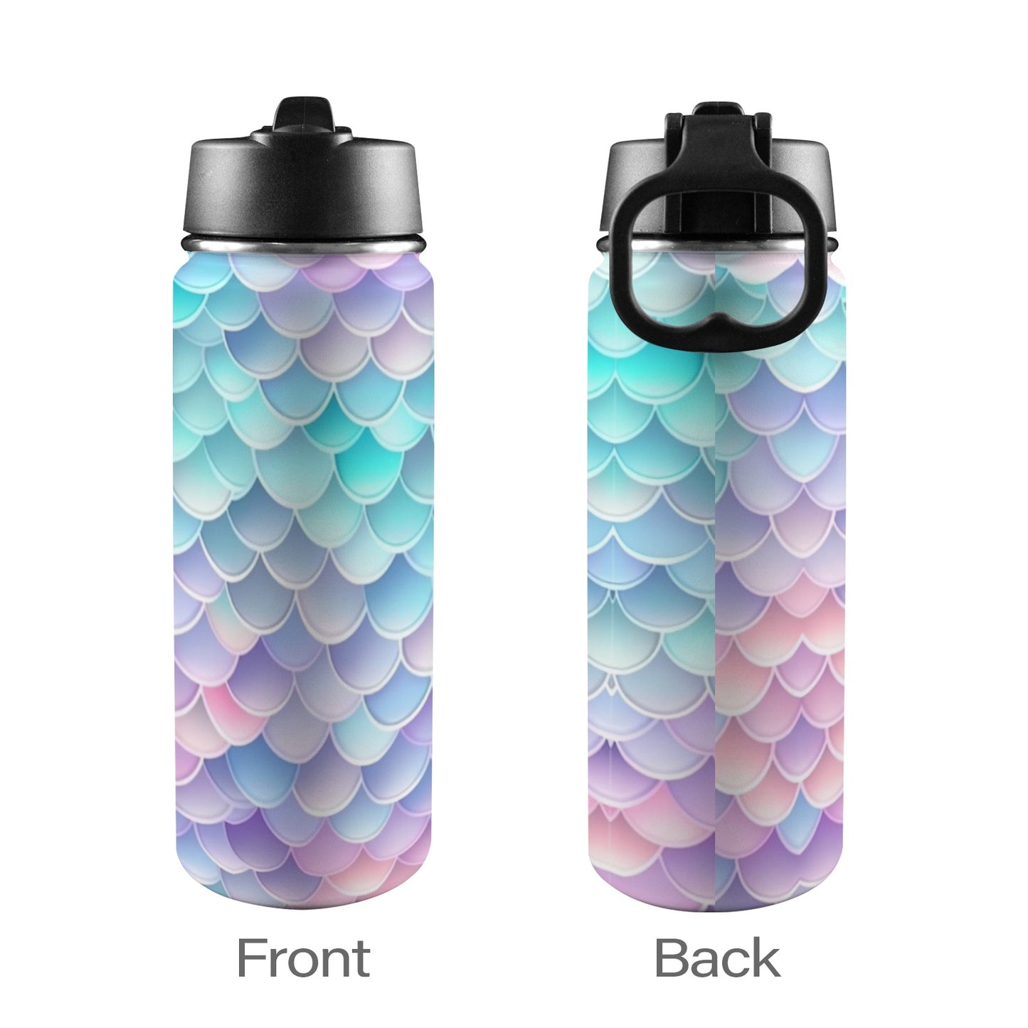 Pastel Mermaid Tail Insulated Water Bottle with Straw Lid (18oz)