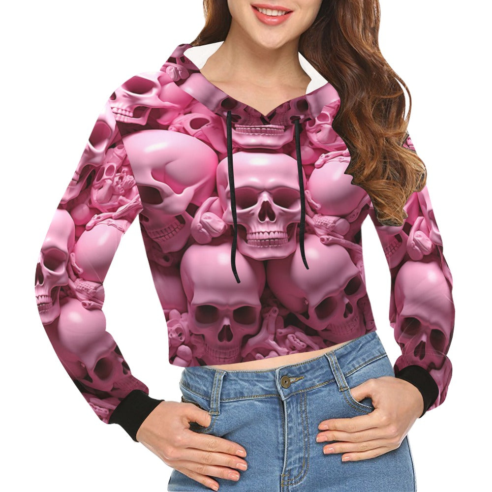 Pink Skeletons  Crop Hoodie for Women