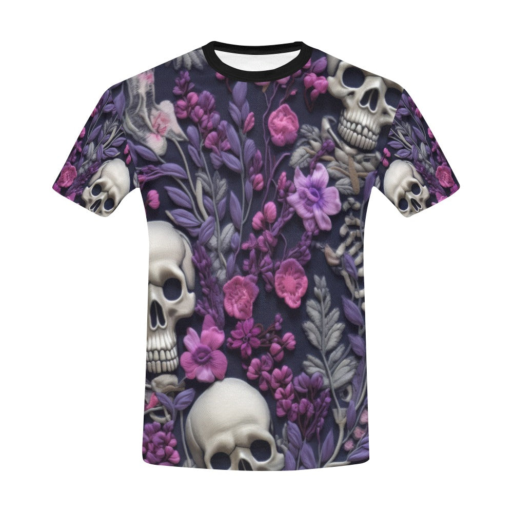 Skeletons w/ Purple Flowers T-Shirt for Men (USA Size)