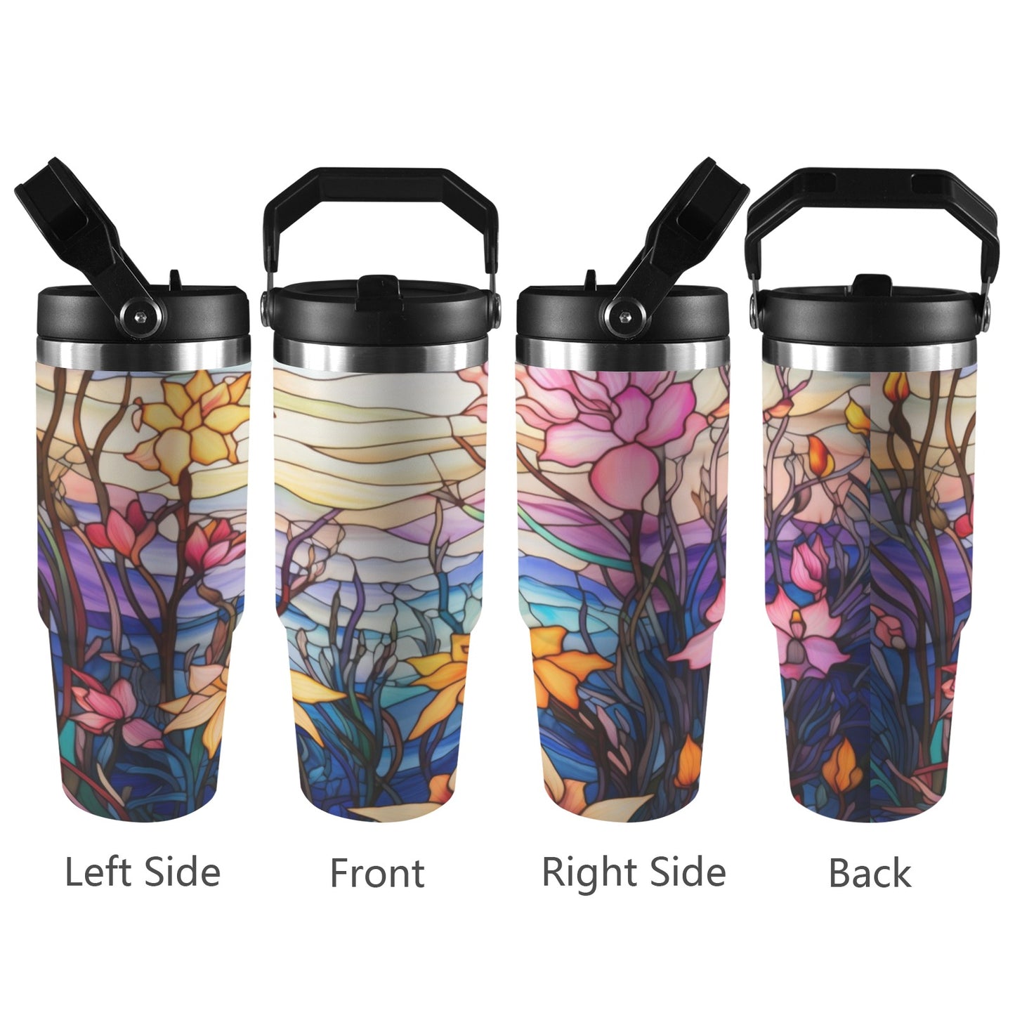 Stained Glass Flowers 2 02 30oz Tumbler with Top Handle