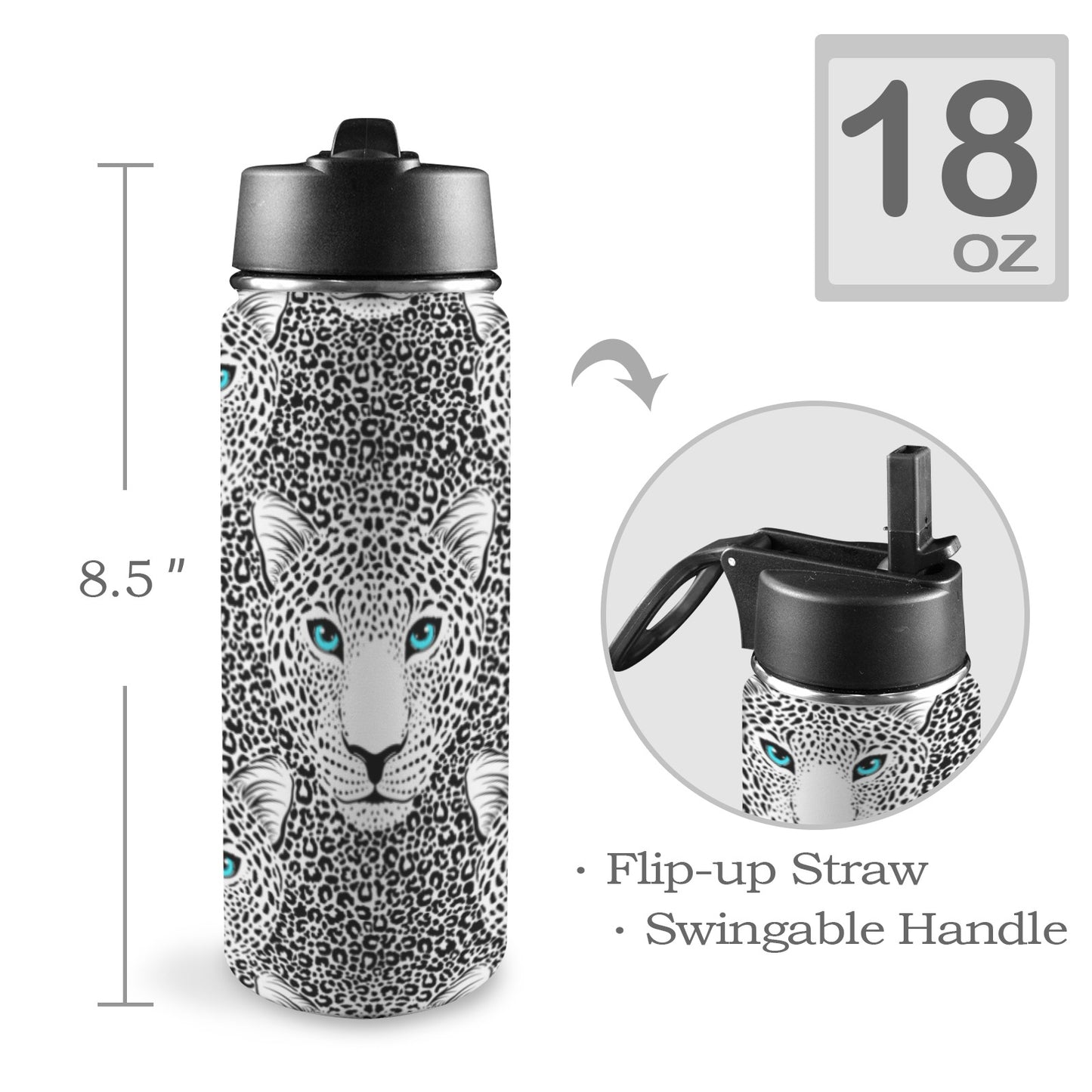 Blue Eyed Big Cat Insulated Water Bottle with Straw Lid (18oz)