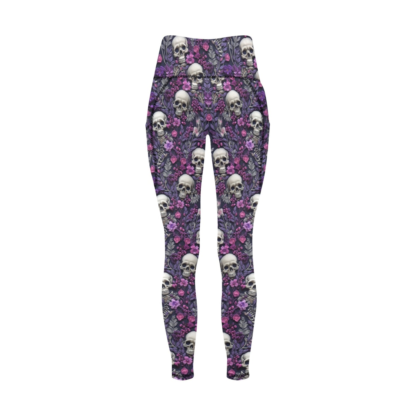 Skeletons w/ Purple Flowers Women's  Leggings with Pockets