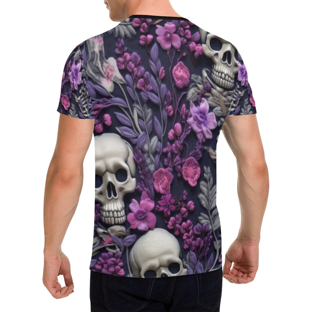 Skeletons w/ Purple Flowers T-Shirt for Men (USA Size)