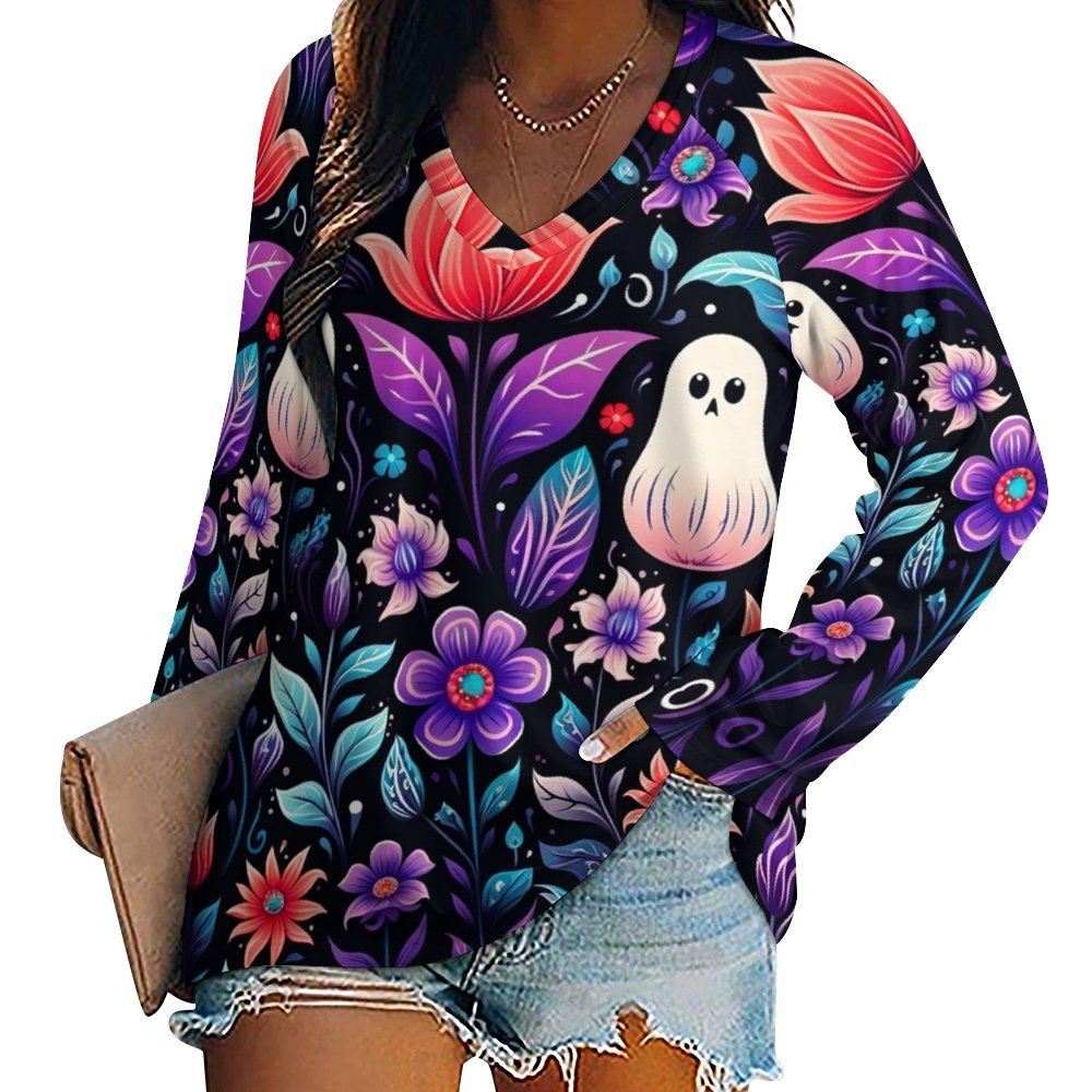 Halloween Boho Long Sleeve Loose Tee (TLREV2) Long sleeve loose tee