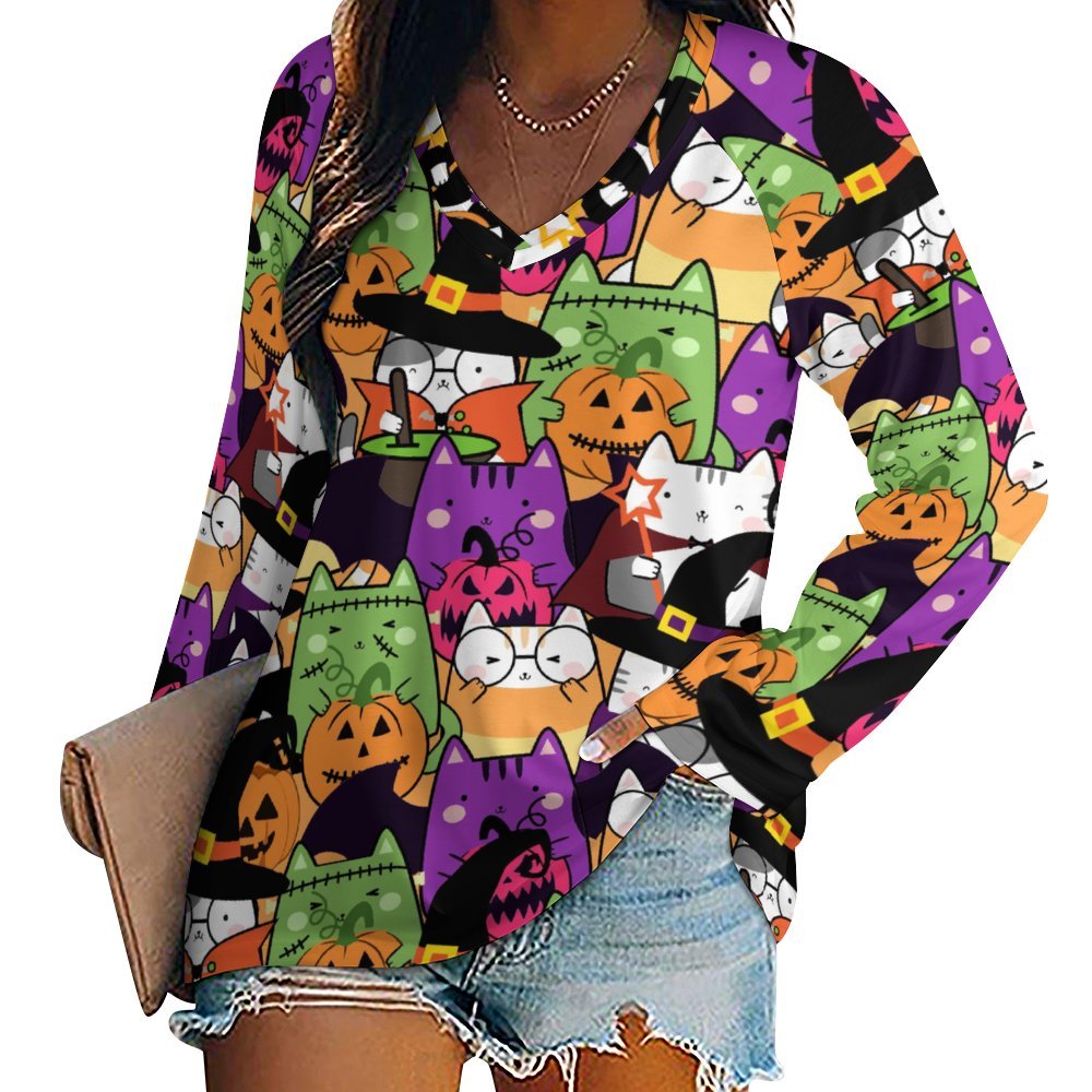 Halloween Cats Long Sleeve Loose Tee