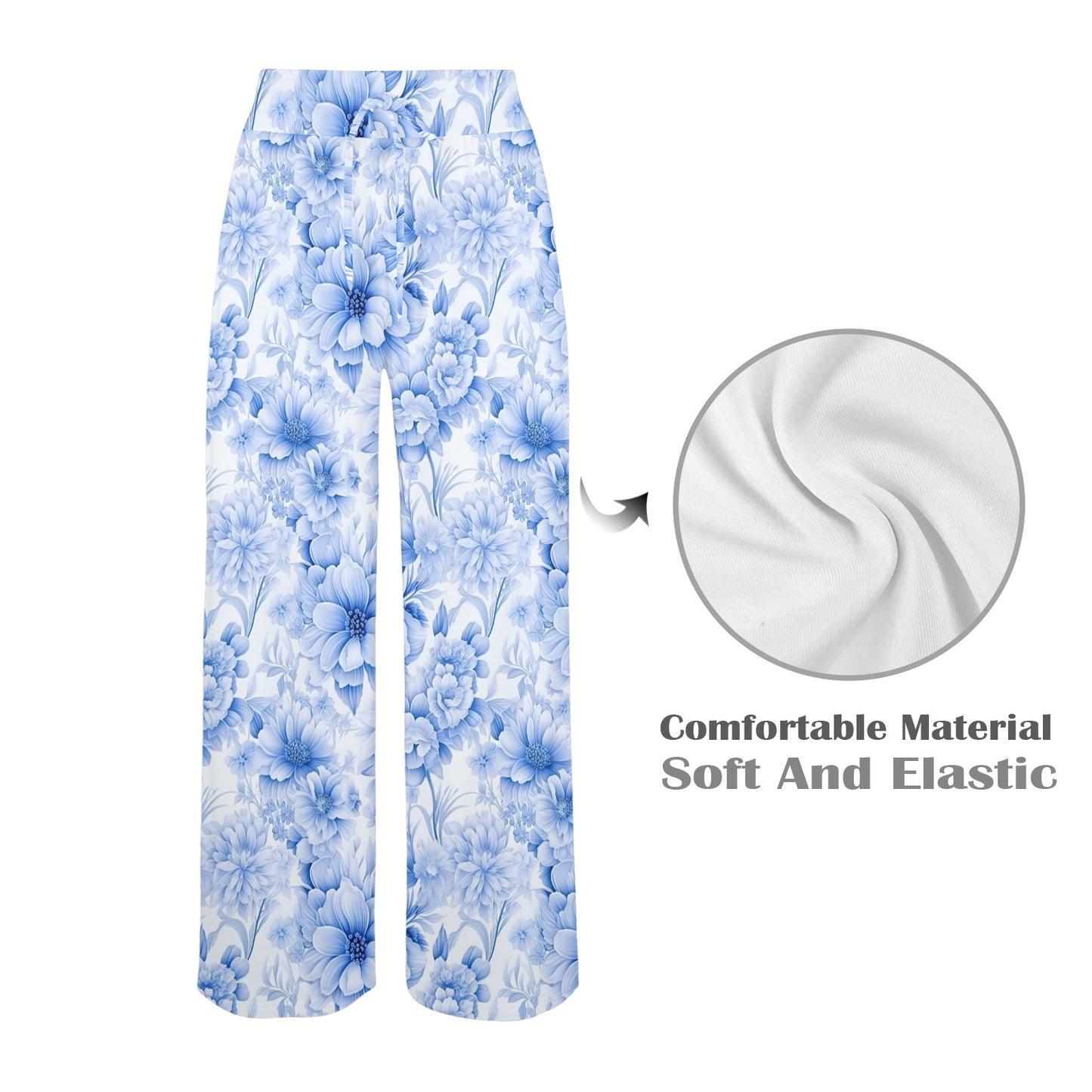 Blue Flowers Women's Wide Leg Lounge Pants