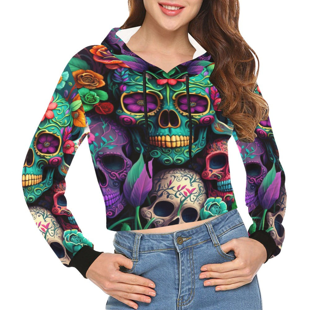 Colorful Skeleton Collage  Crop Hoodie for Women