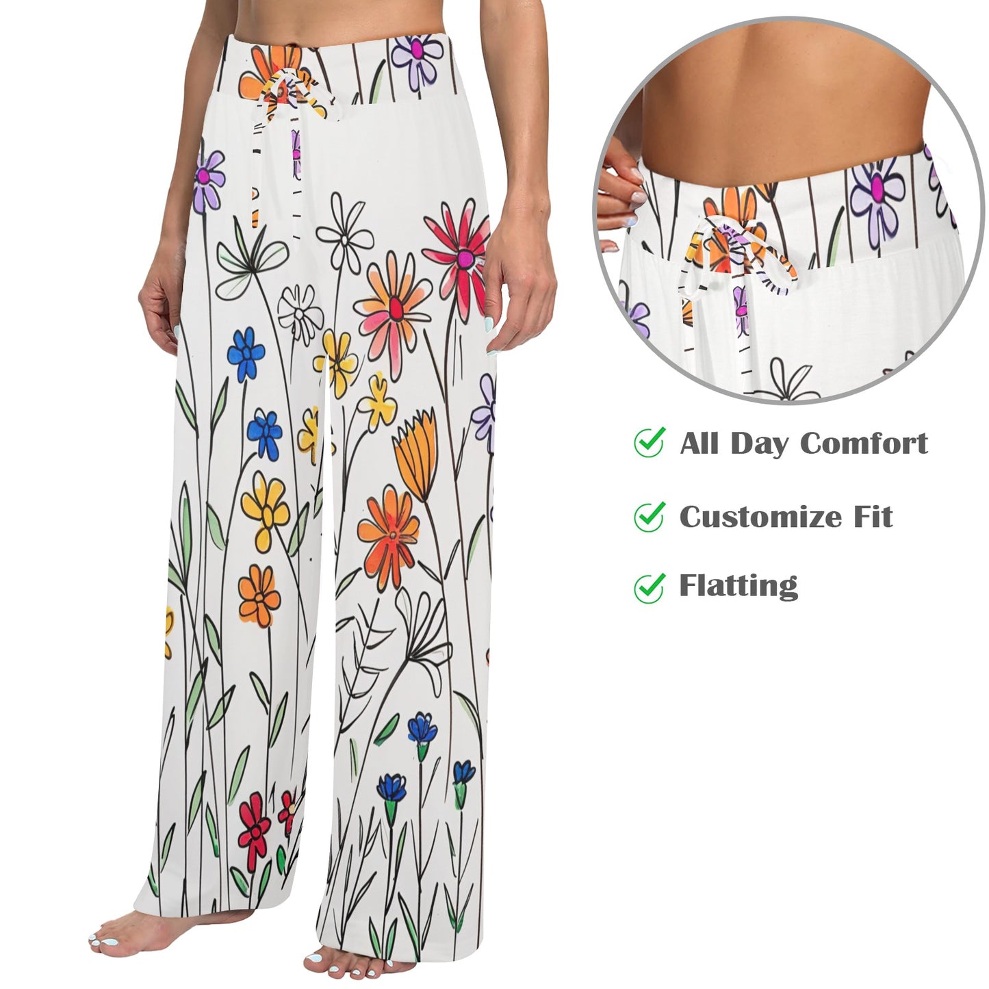 Flowered Women's Wide Leg Lounge Pants