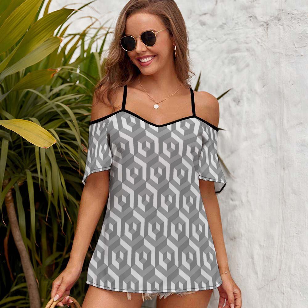 Silver Geo Design Off-Shoulder Camisole Top