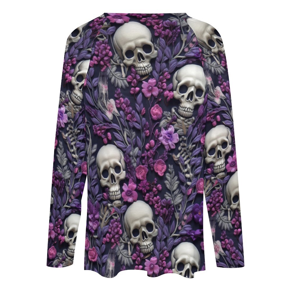 Skeletons w/ Purple Flowers Long Sleeve Loose Tee