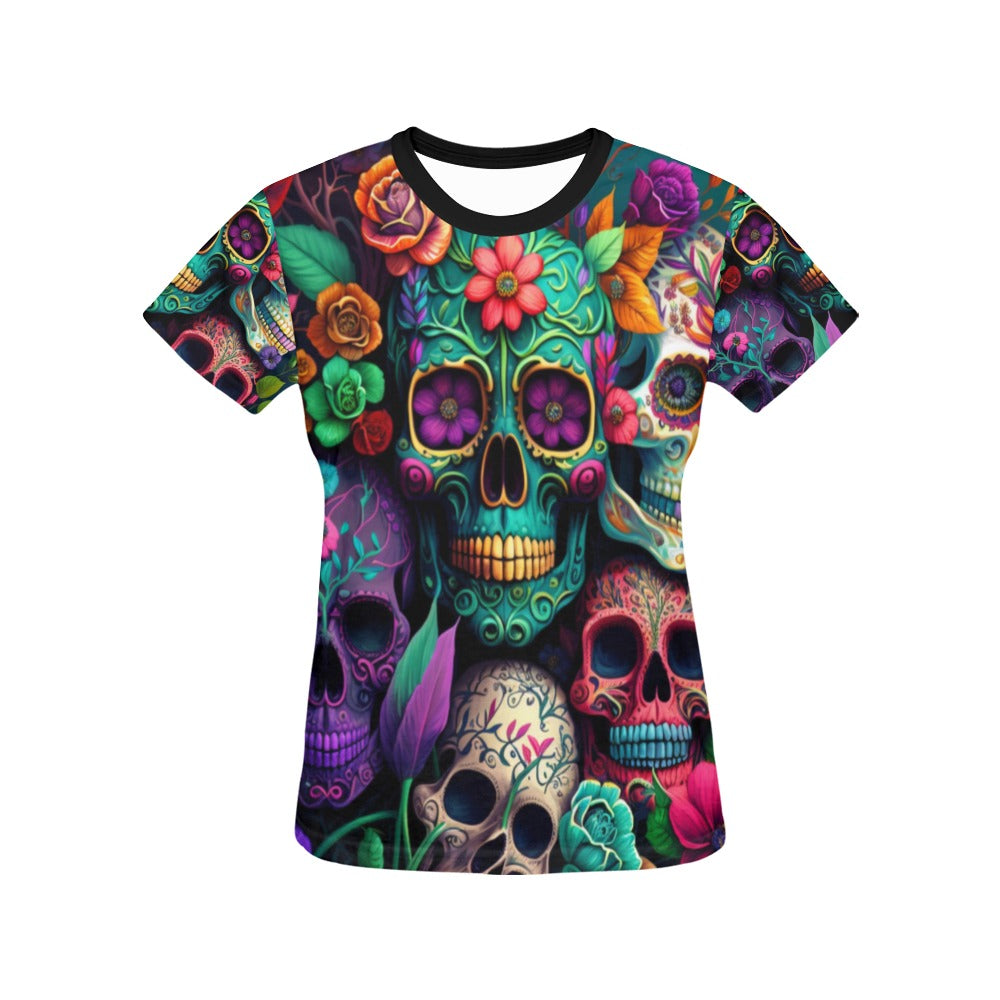 Colorful Skeleton Collage  T-Shirt for Women (USA Size)