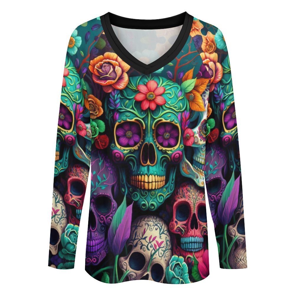 Colorful Skeleton Collage Long Sleeve Loose Tee