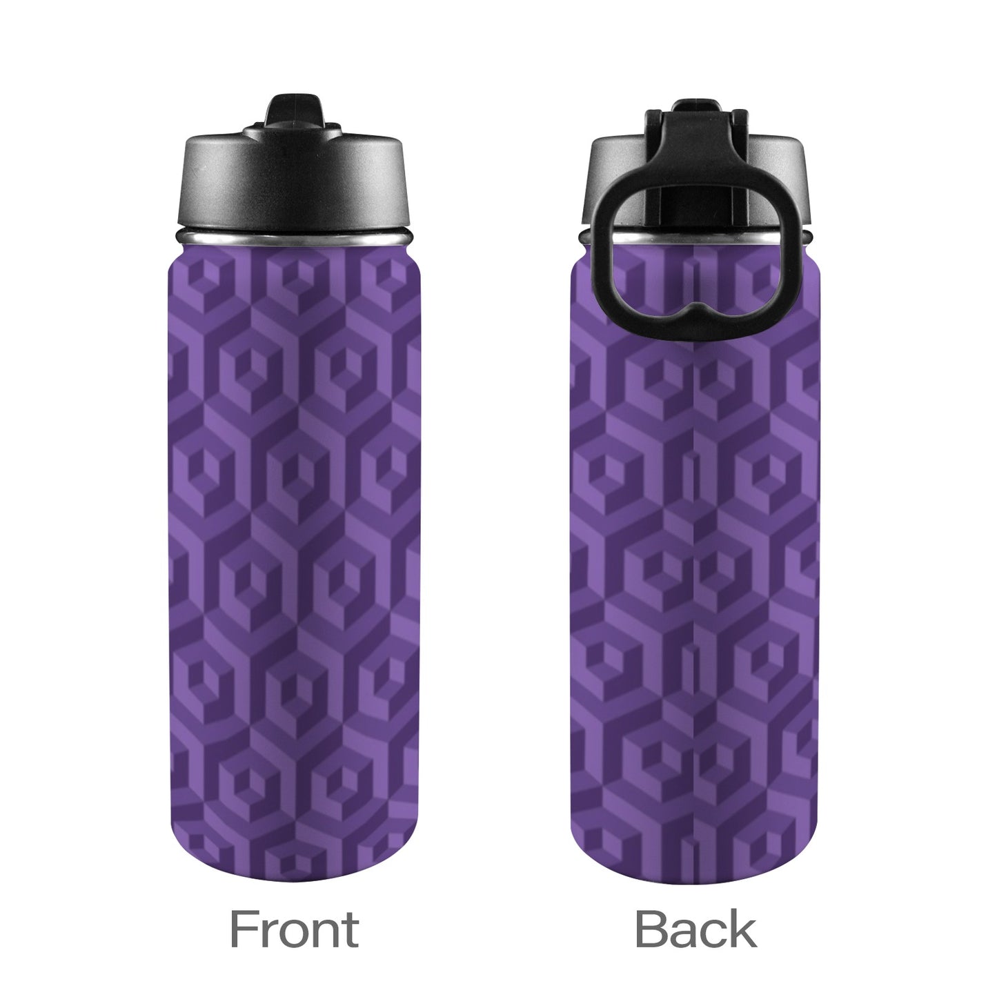 Purple Octagon-Illusion Insulated Water Bottle with Straw Lid (18oz)