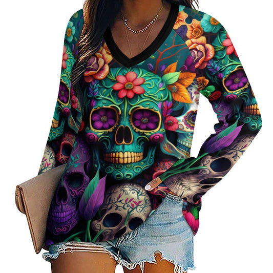 Colorful Skeleton Collage Long Sleeve Loose Tee