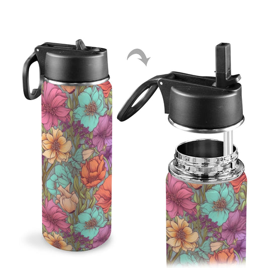 Flowerful Insulated Water Bottle with Straw Lid (18oz)