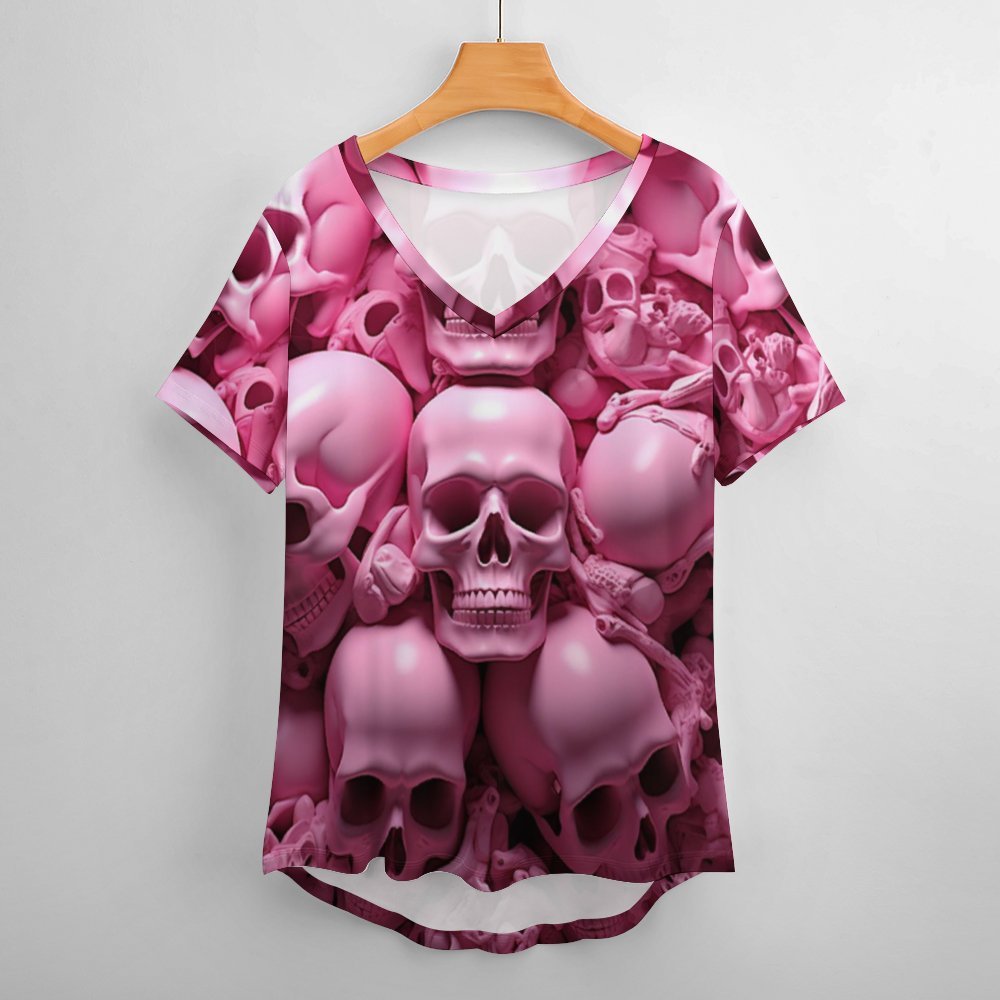 Pink Skeletons Short-Sleeve V-Neck T-Shirt