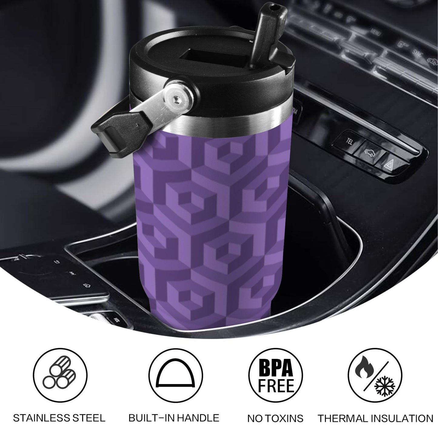 Purple Octagon-Illusion 30oz Tumbler with Top Handle