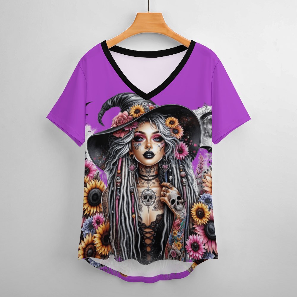 Witch Girl Short-Sleeve V-Neck T-Shirt