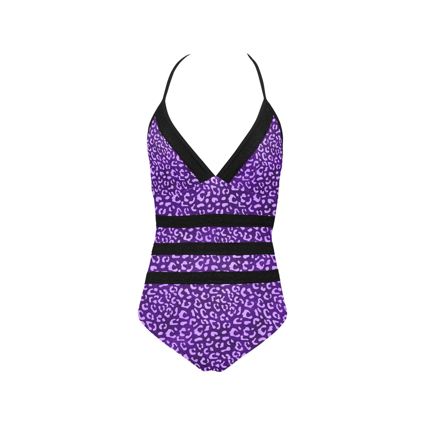 PurpleLeopard2 Lace Band Embossing Swimsuit