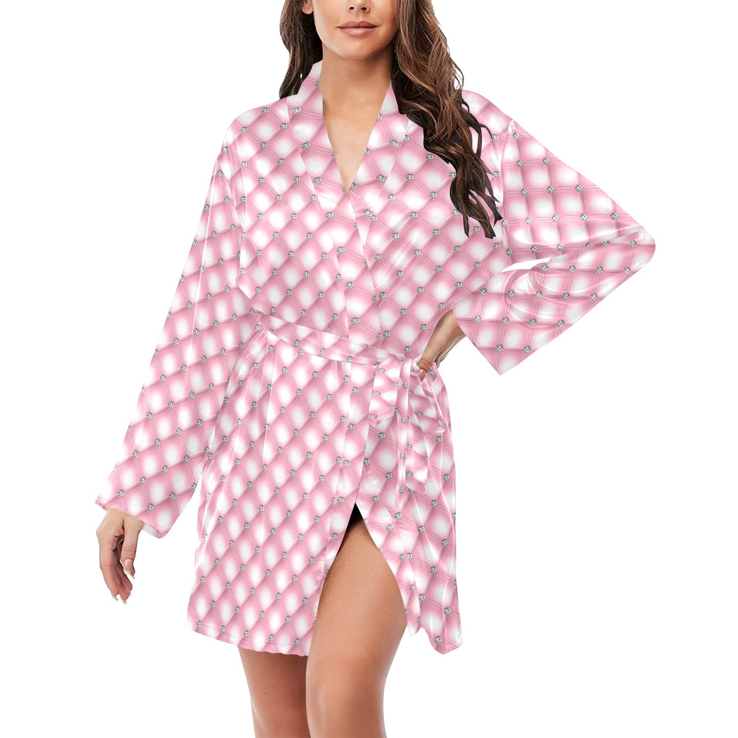 Women's Long Sleeve Belted Night Robe V4 Mood 2