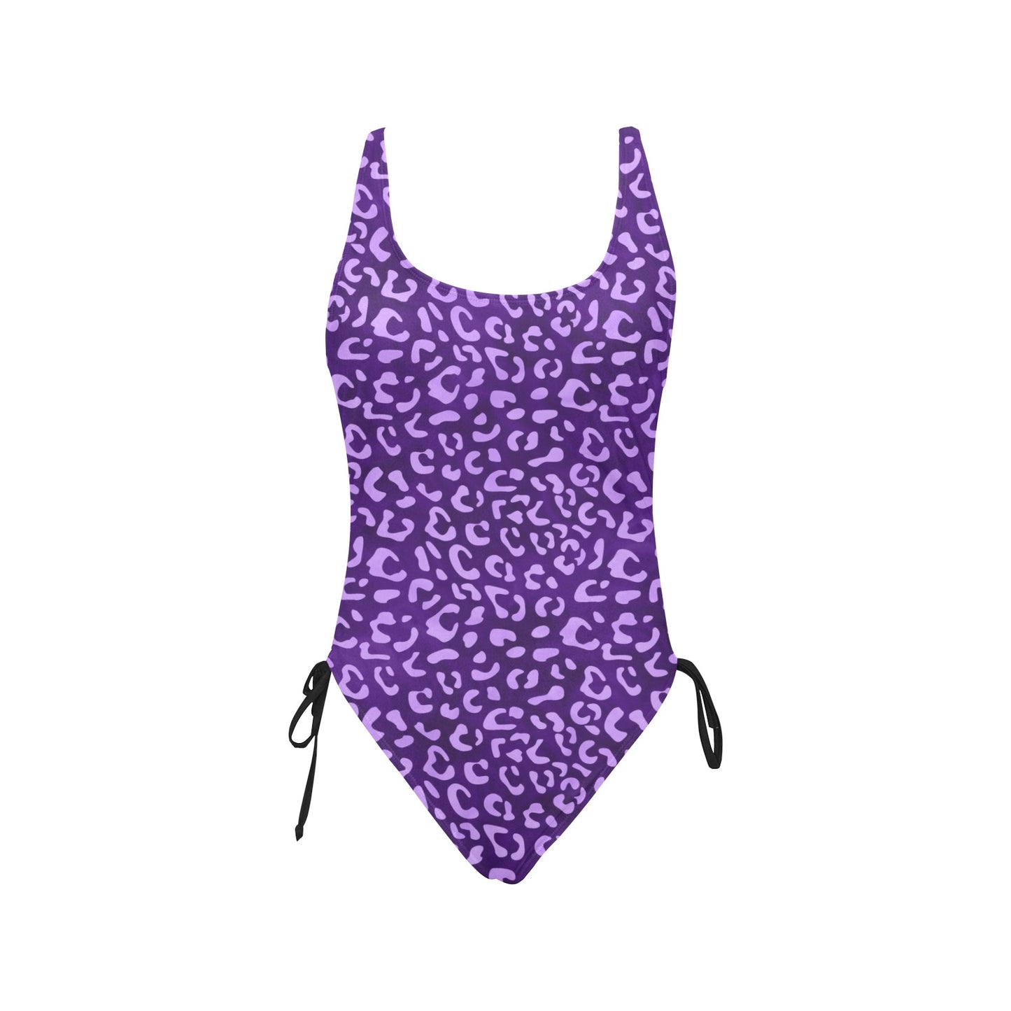 PurpleLeopard Drawstring Side One-Piece Swimsuit