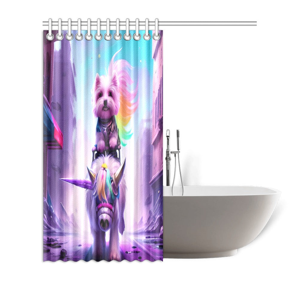 Ashie Poo the Muse Riding a Unicorn Shower Curtain 72"x72"