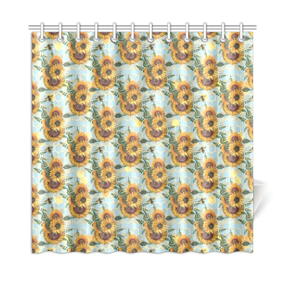 Sunflowers and Bees Shower Curtain 72"x72"