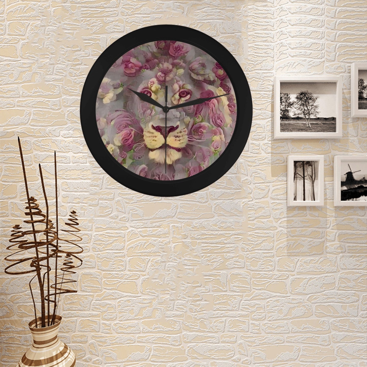 Stalker Series Lion Black Plastic Wall Clock