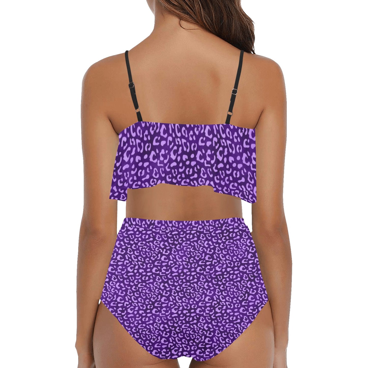 PurpleLeopard High Waisted Flounce Bikini Set