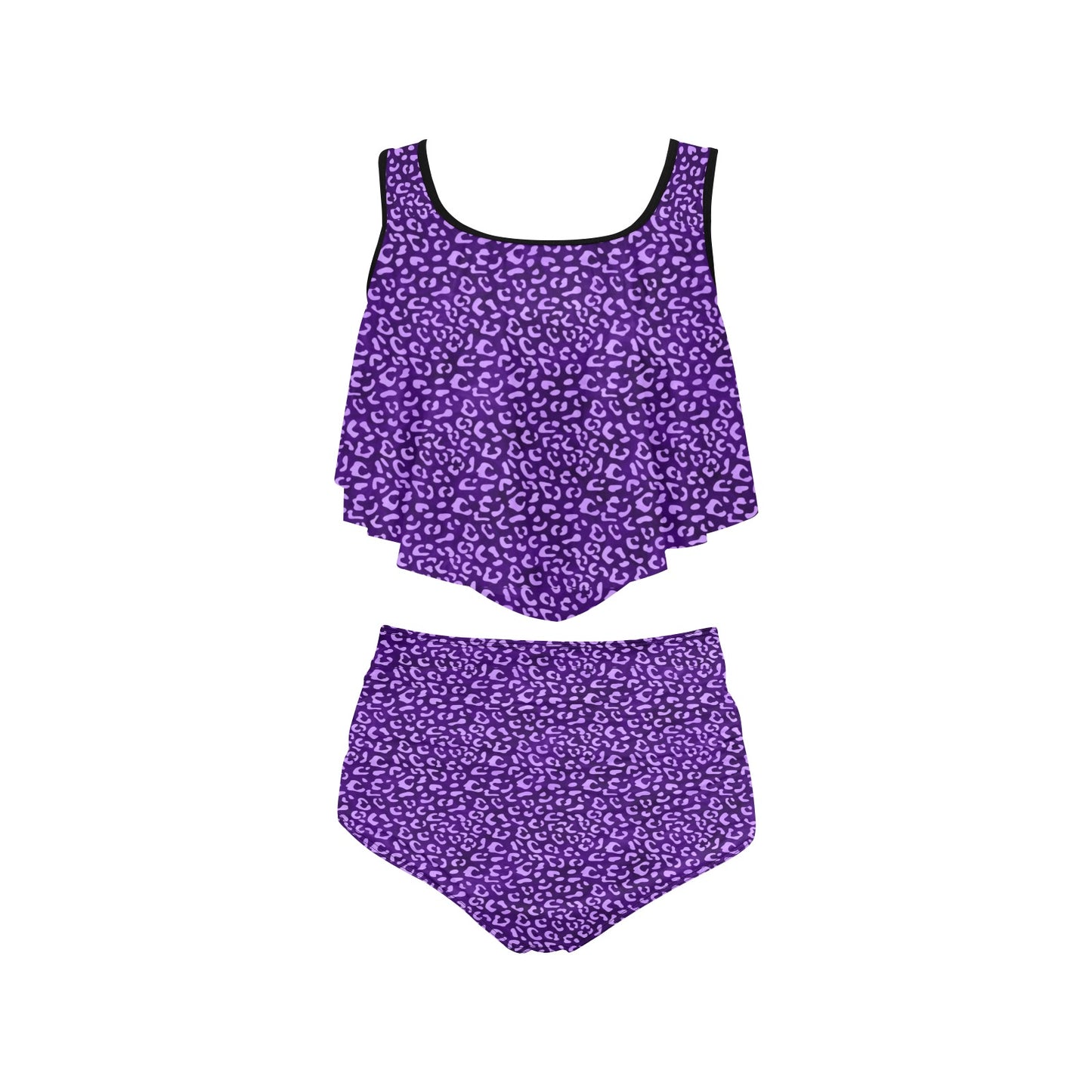 PurpleLeopard Ruffle Flounce Top High Waisted Bikini Set