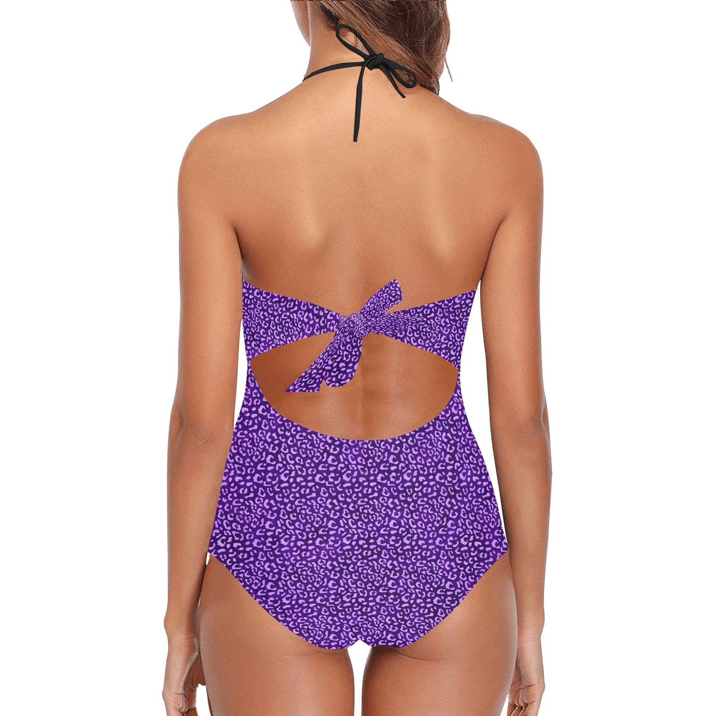 PurpleLeopard2 Lace Band Embossing Swimsuit